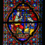 Stained glass window depicting Esther
