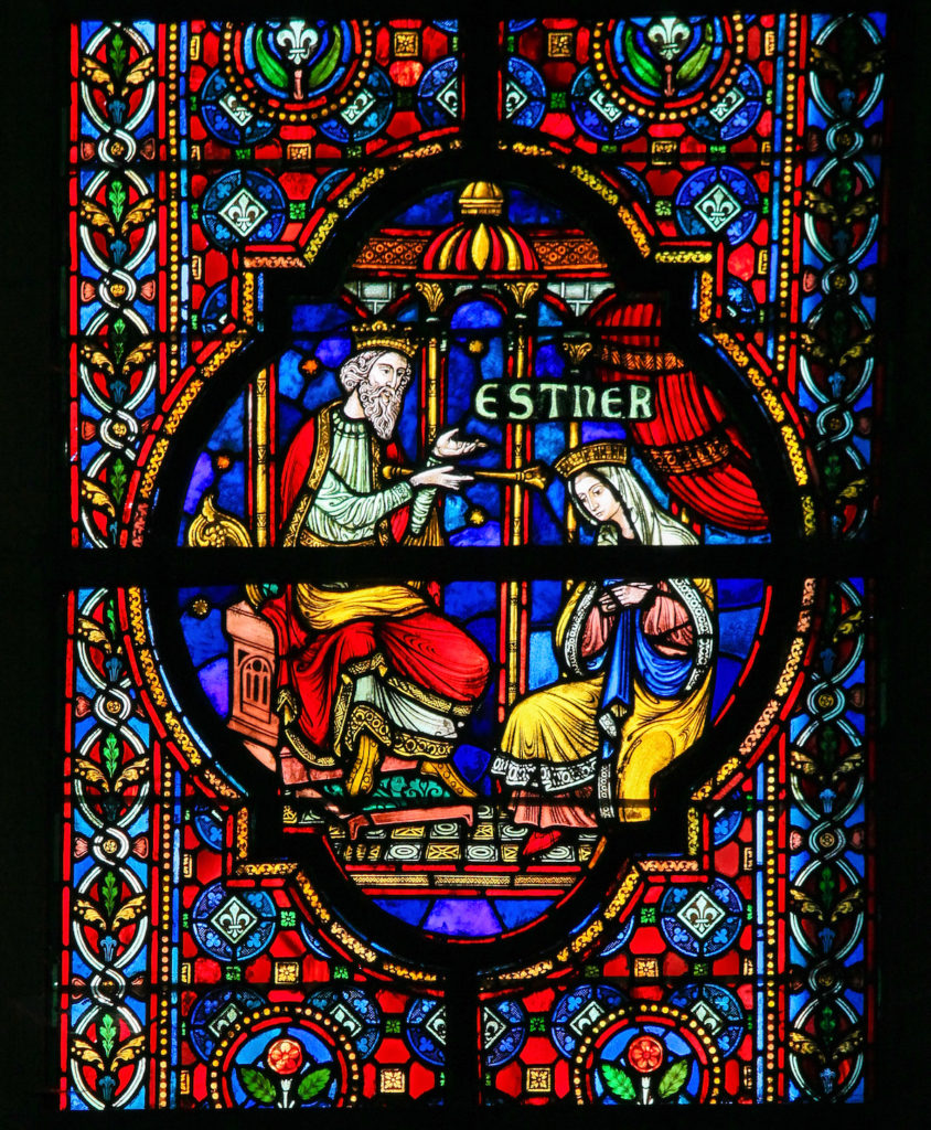 Stained glass window depicting Esther